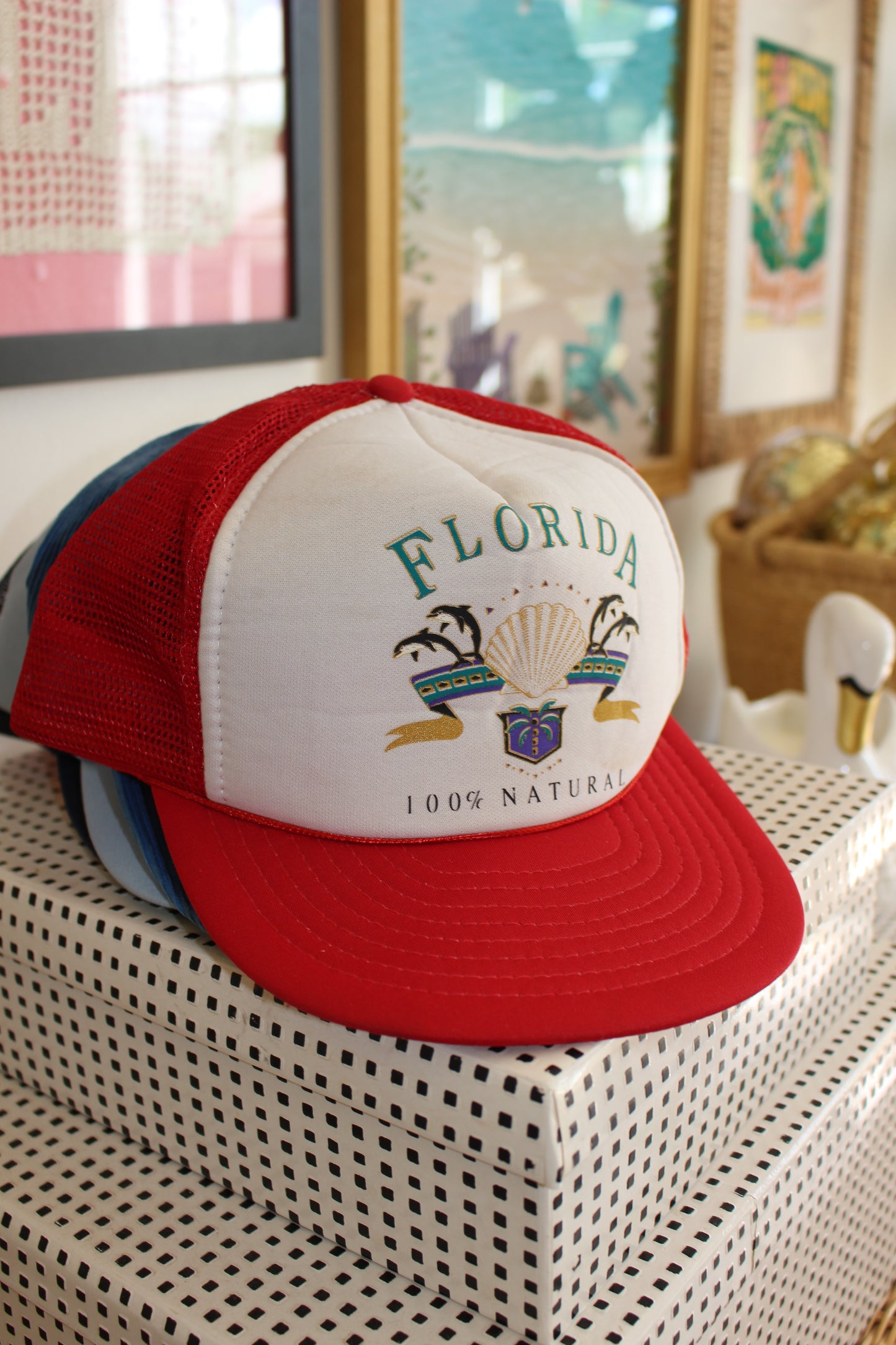 True Vintage Red Trucker Hat "Florida 100% Natural"