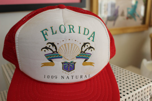 True Vintage Red Trucker Hat "Florida 100% Natural"