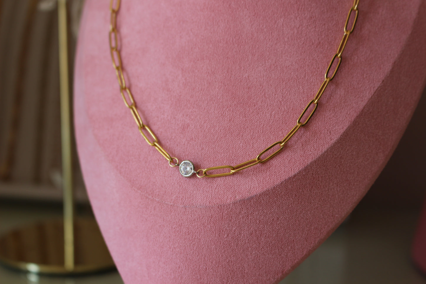 Cubic Zirconia on Paperclip Necklace