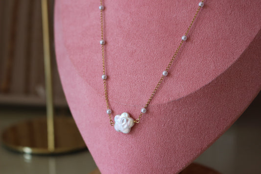 Pearl Bead Flower Charm Necklace