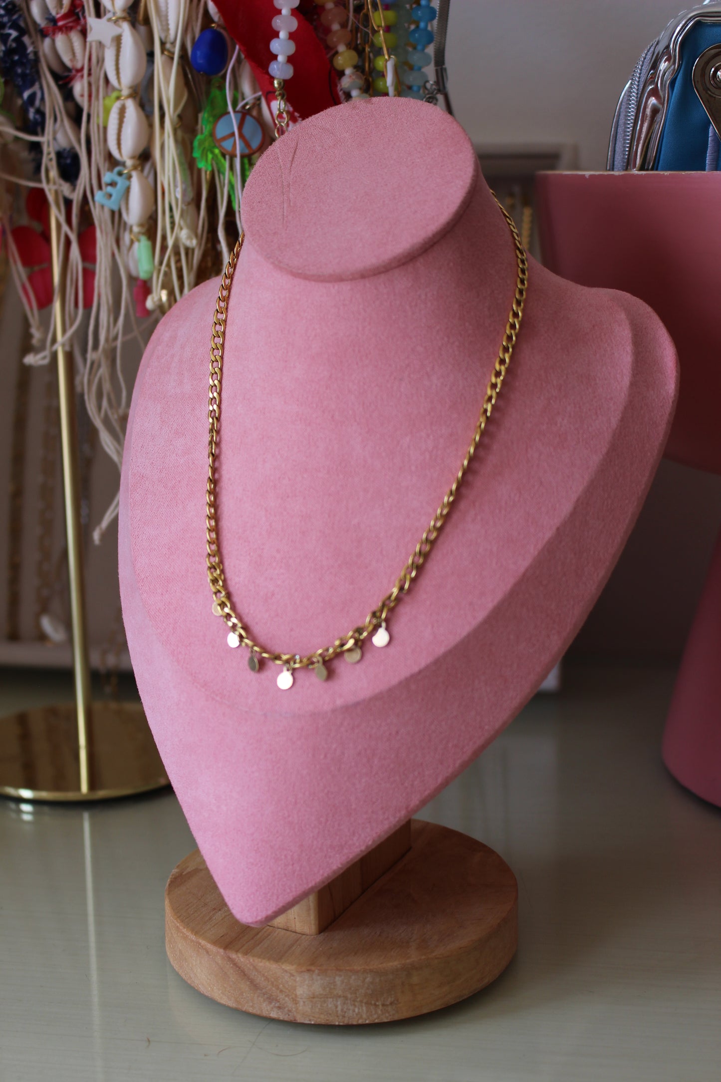 Gold Chain, Gold Sequin Pendant Charms