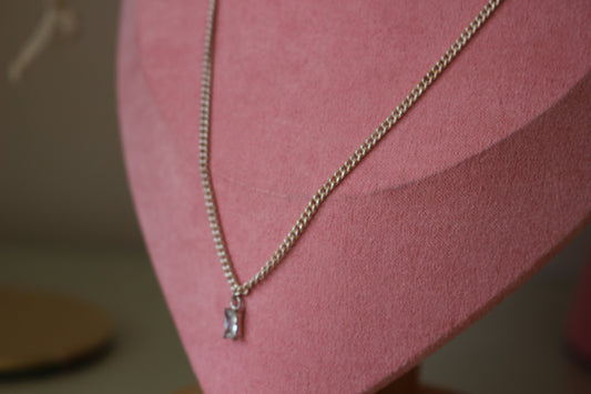 Sterling Silver Necklace, Square Cubic Zirconia Pendant Charm