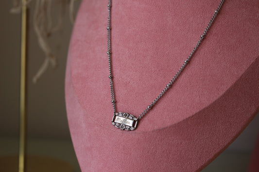 Silver Satellite Necklace, Vintage "Mother" Engraved Pendant