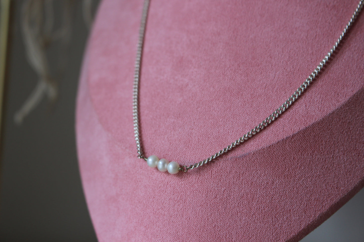 Sterling Silver Three Freshwater Pearl Pendant Necklace