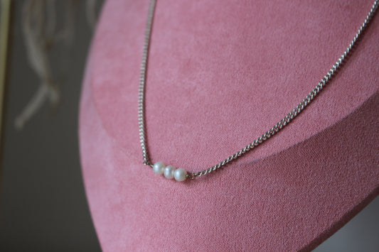 Sterling Silver Three Freshwater Pearl Pendant Necklace