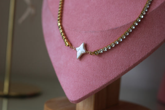 Cubic Zirconia Tennis Necklace and Pearl Sparkle Pendant Charm