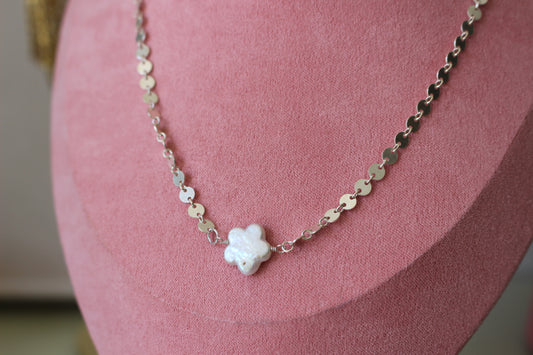 Silver Sequin Flower Charm Necklace