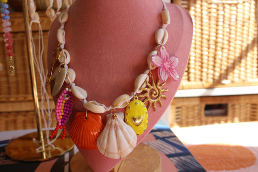 Cowrie Shell 8 Charm Necklace