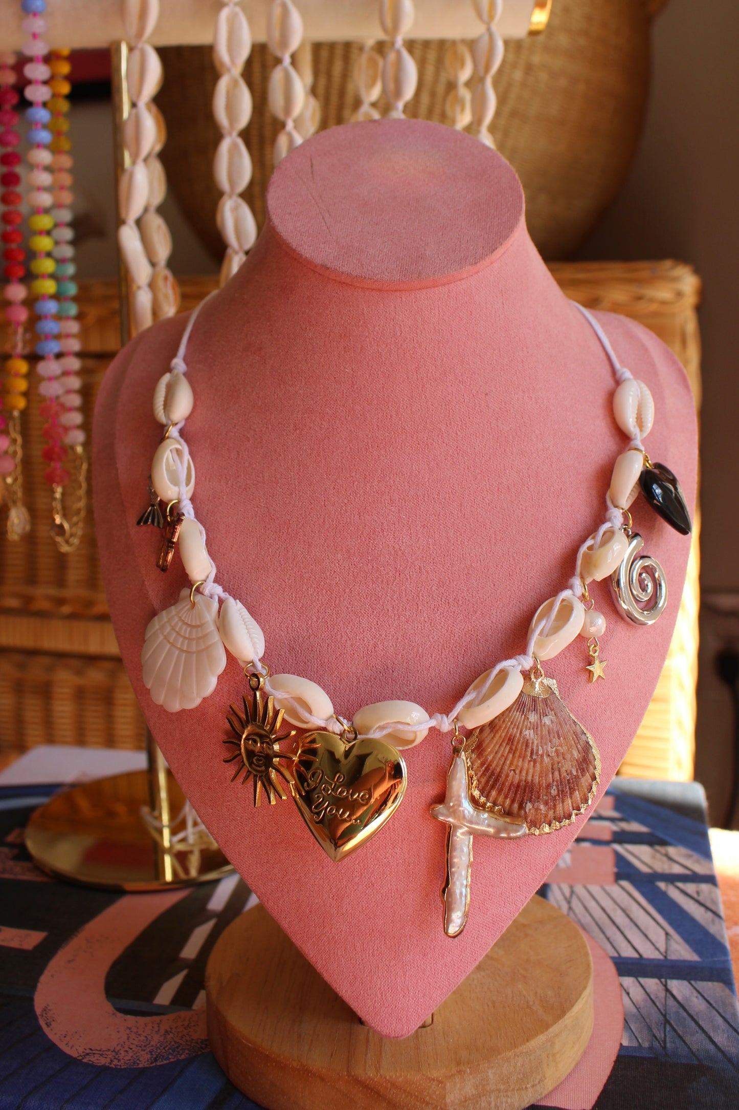 Cowrie Shell 10 Charm Necklace