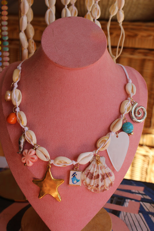 Cowrie Shell 10 Charm Necklace