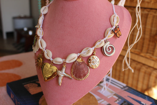 Cowrie Shell 10 Charm Necklace