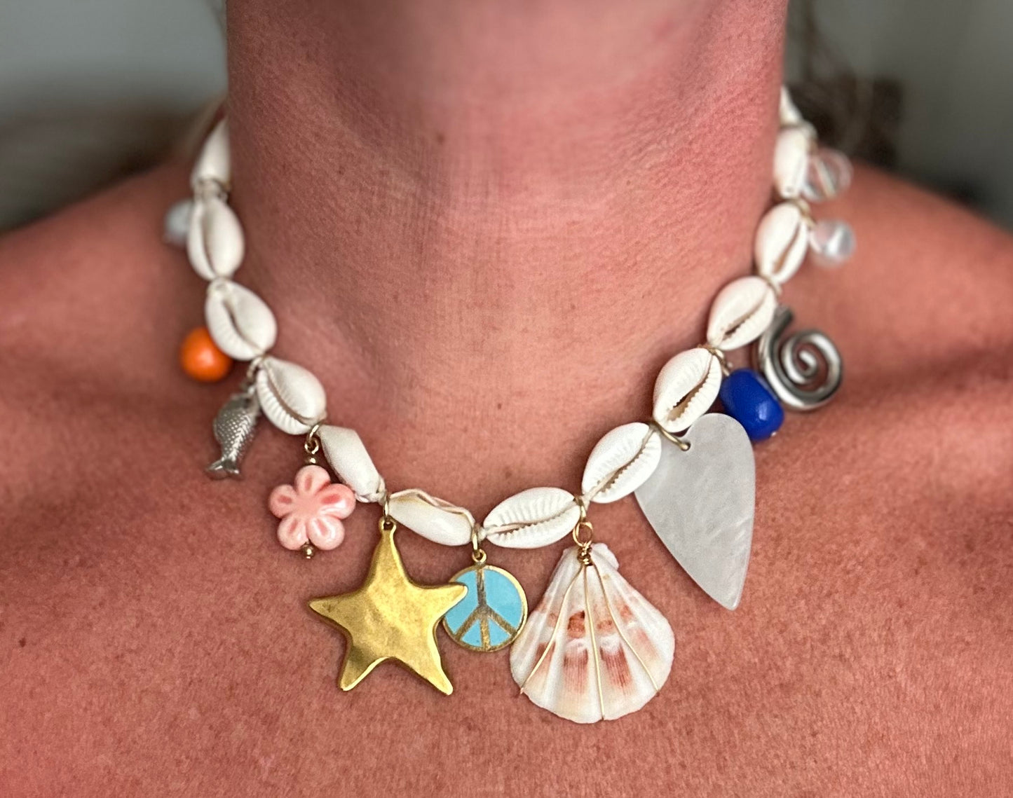 Peace Love Beach Cowrie Necklace