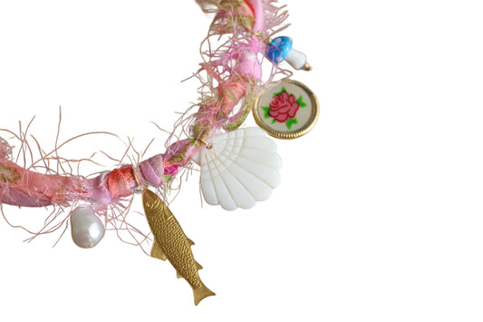 Pink Floral Fabric Necklace