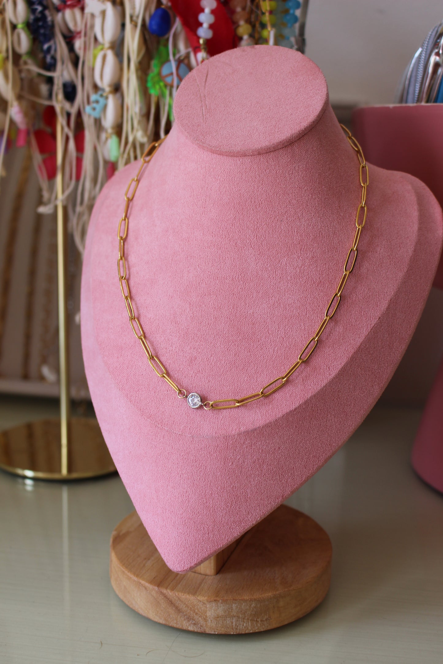 Cubic Zirconia on Paperclip Necklace