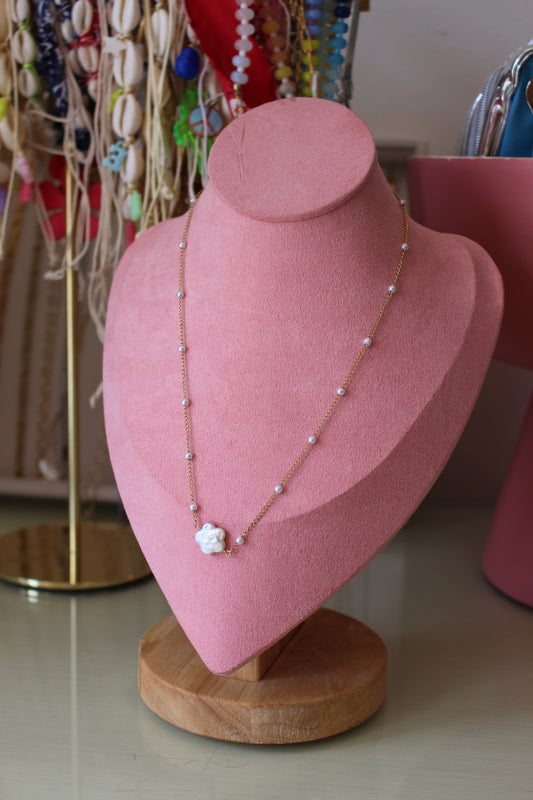 Pearl Bead Flower Charm Necklace