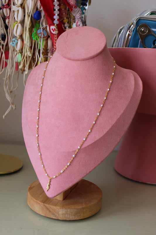 White Bead Sea Horse Necklace