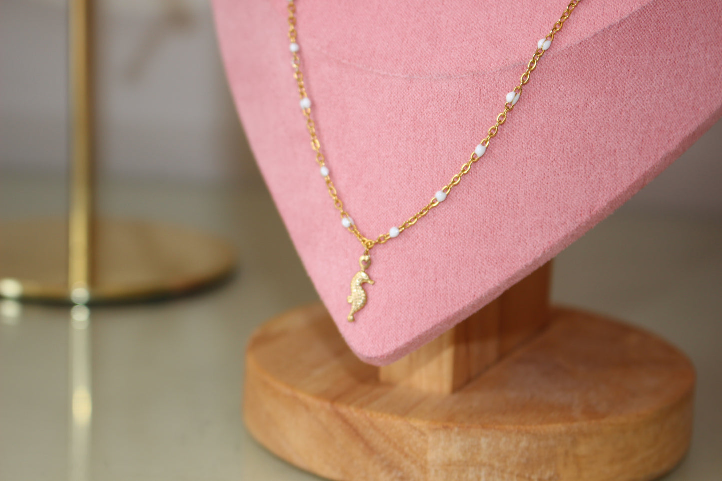 White Bead Sea Horse Necklace