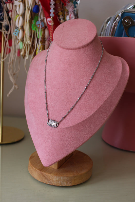 Silver Satellite Necklace, Vintage "Mother" Engraved Pendant