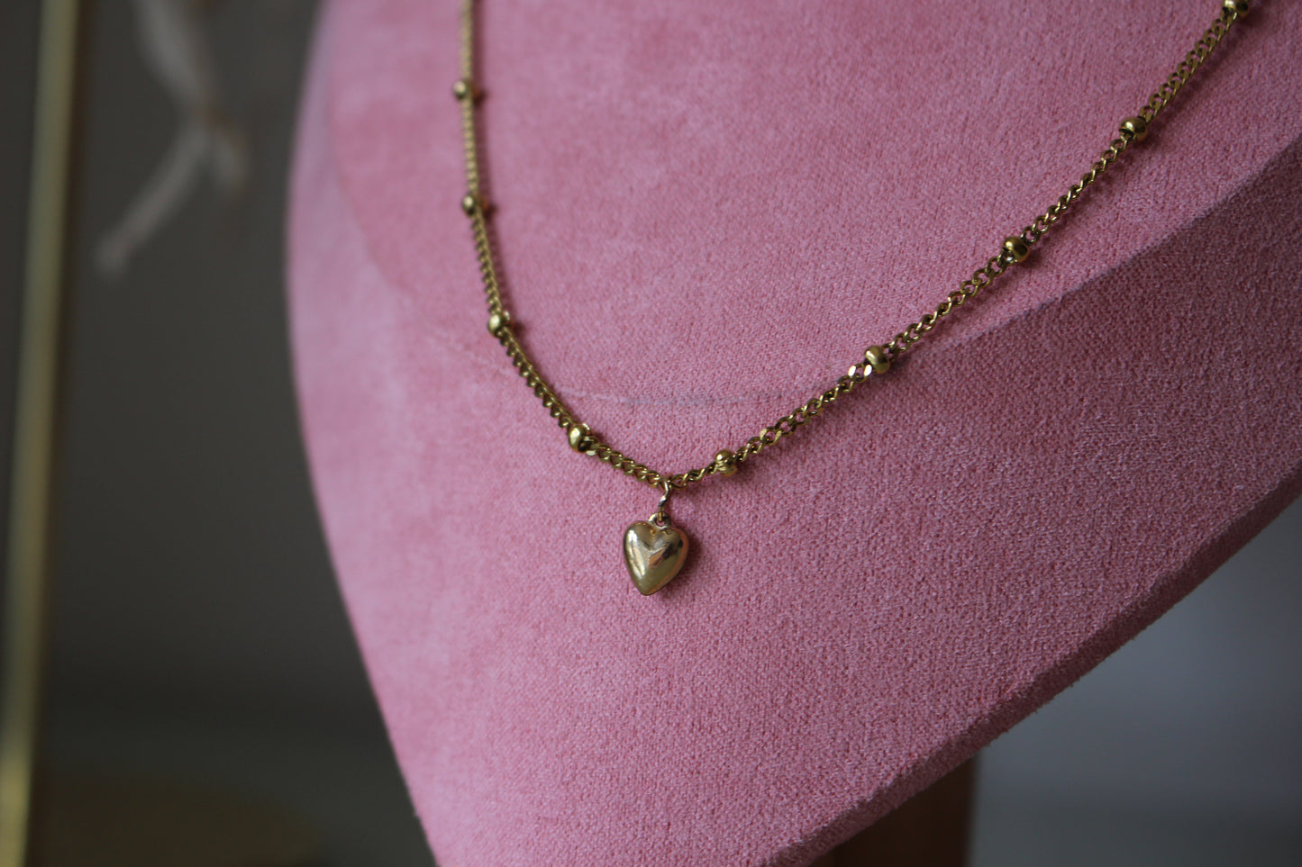 Gold Satellite Stainless Heart Necklace