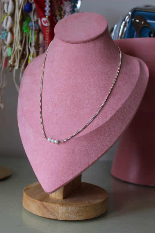 Sterling Silver Three Freshwater Pearl Pendant Necklace