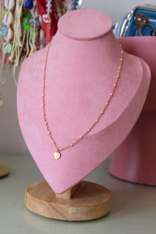Pink Enamel Heart Necklace