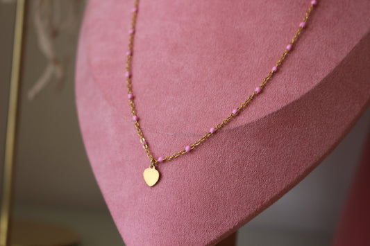 Pink Enamel Heart Necklace