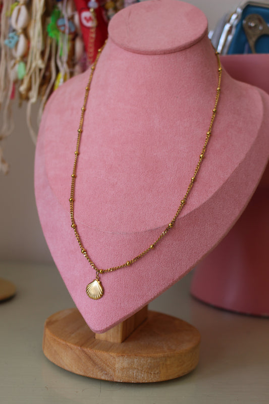 Gold Satellite Necklace, Shell Pendant