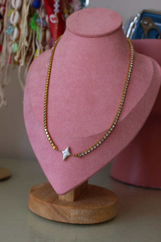 Cubic Zirconia Tennis Necklace and Pearl Sparkle Pendant Charm