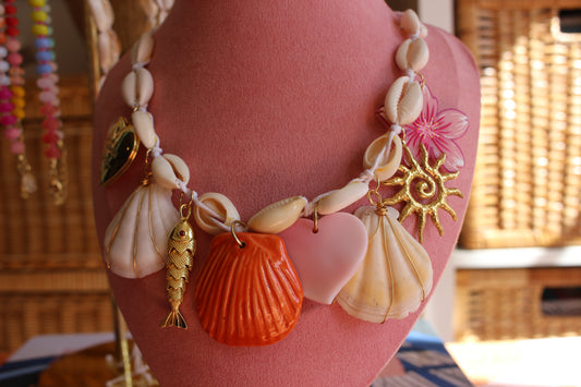 Cowrie Shell 8 Charm Necklace