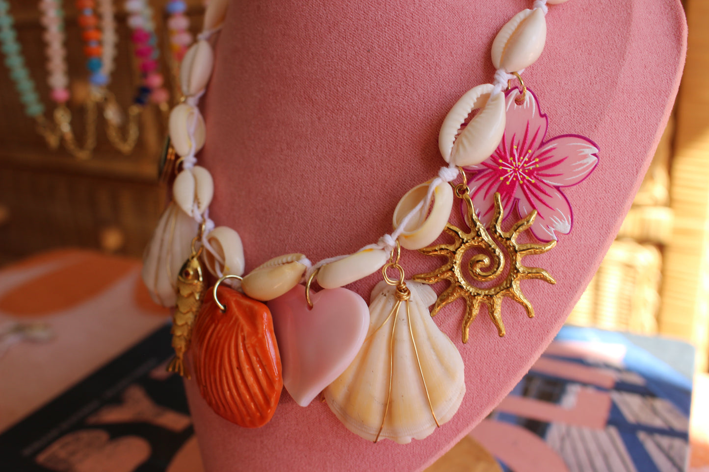 Cowrie Shell 8 Charm Necklace