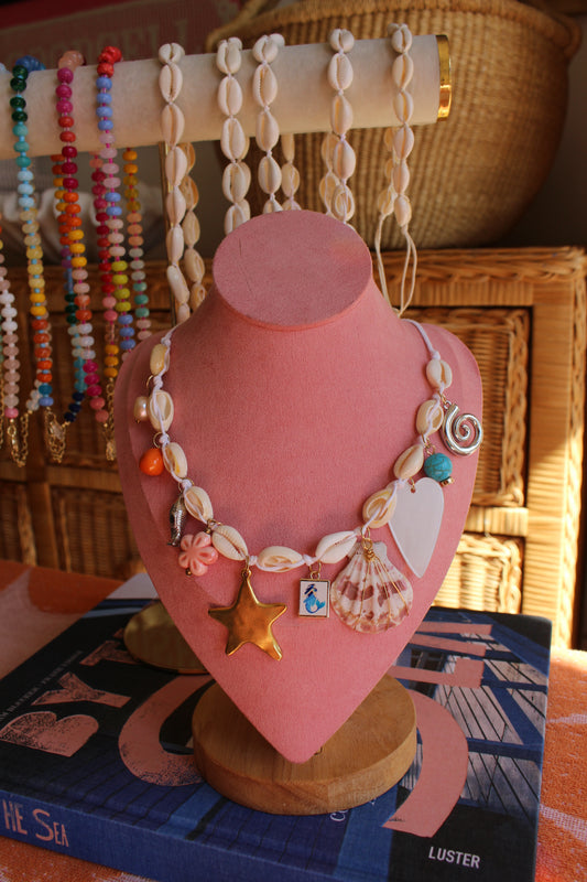 Cowrie Shell 10 Charm Necklace