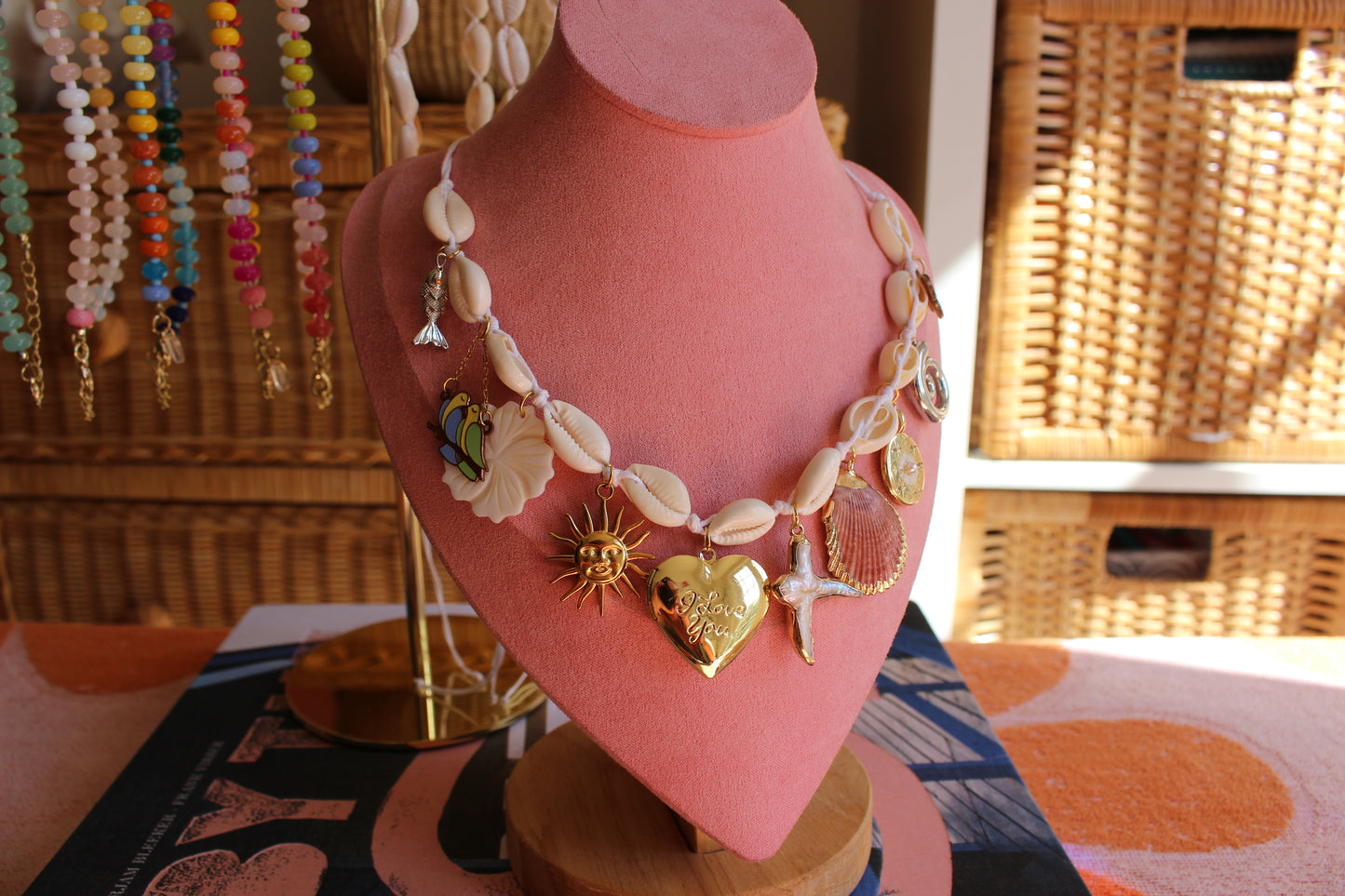 Cowrie Shell 10 Charm Necklace