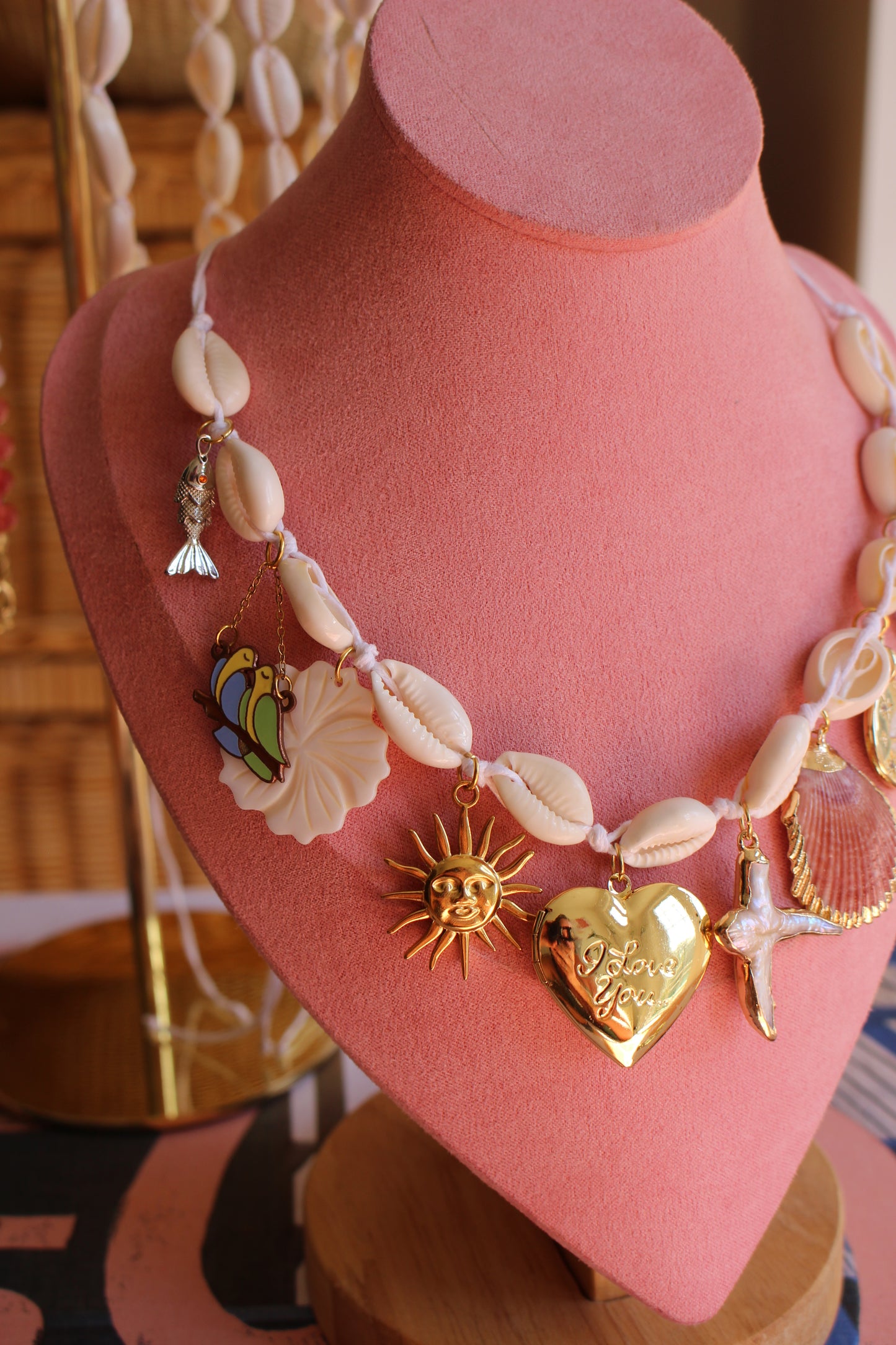 Cowrie Shell 10 Charm Necklace