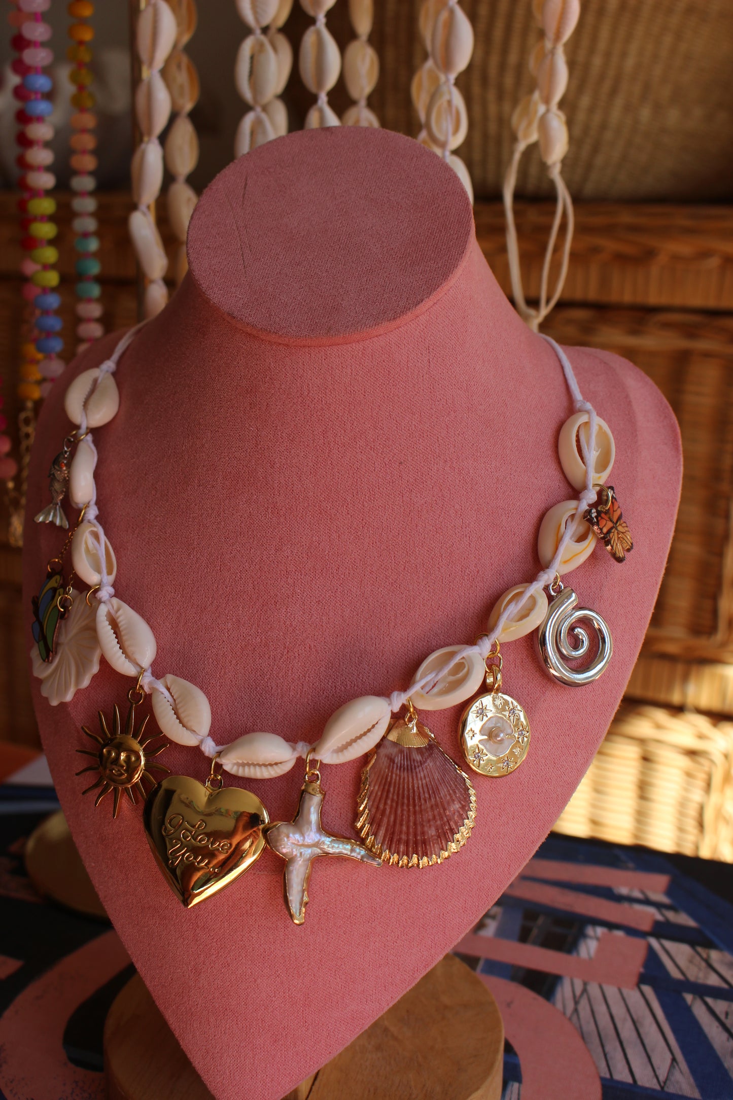 Cowrie Shell 10 Charm Necklace