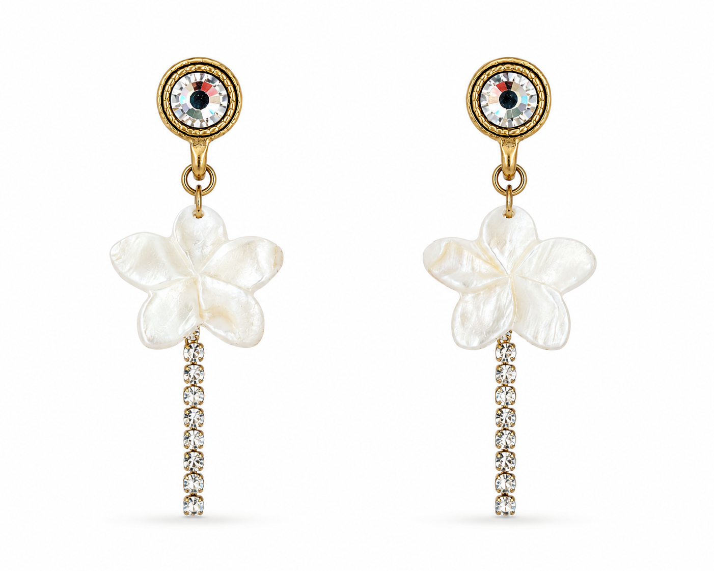 White Flower Rhinestone Earrings