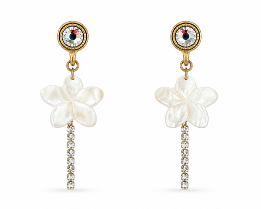 White Flower Rhinestone Earrings