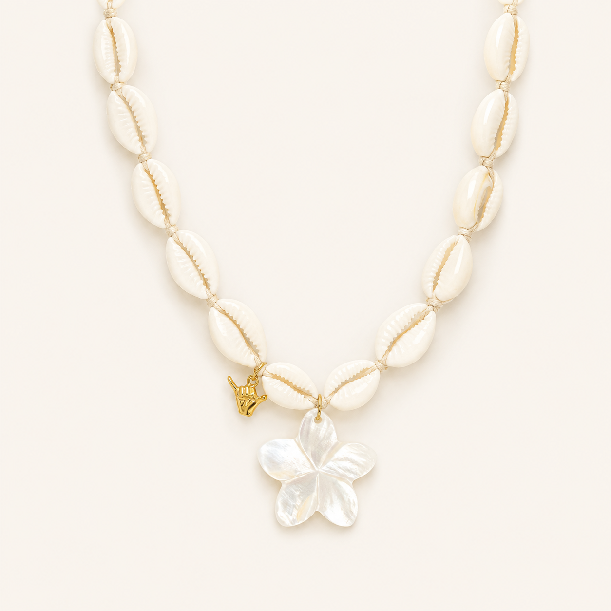 Plumeria Cowrie Shell Charm Necklace