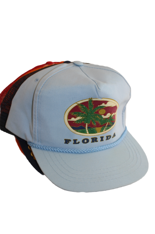 True Vintage Baby Blue "Florida" Palm Trees Buckle Back Hat